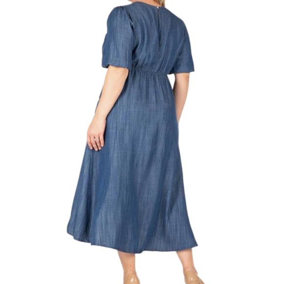 Standard & Practices V-Neck Tencil Denim Wrap Style Dress. 1X - Picture 2 of 4